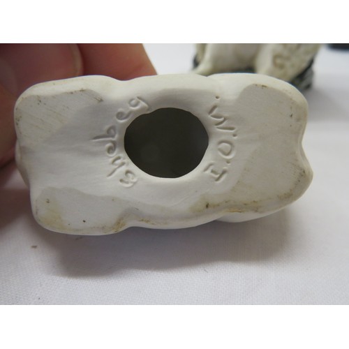 208 - Three Shebeg figures - Sheep shearer, sheep dog and white Manx cat