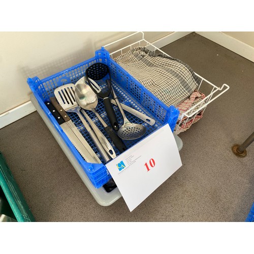 10 - Tray of cutlery kitchen utensils and tea towels

VIEWING
9am - 3pm Friday 30th January
Kelly's Cafe,... 