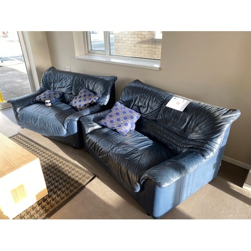 22 - Two blue leather two seater settees

VIEWING
9am - 3pm Friday 30th January
Kelly's Cafe, Balthane In... 