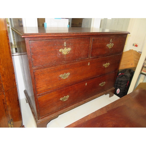 249 - Georgian oak chest of two long and two short drawers on bracket feet
