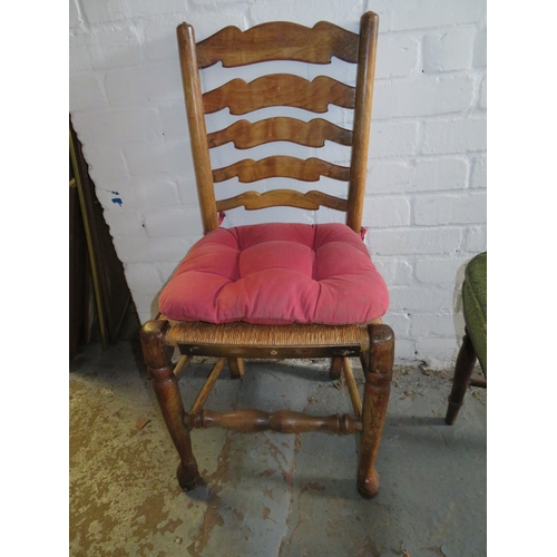 256 - Set of six ladder back raffia seat cottage dining chairs