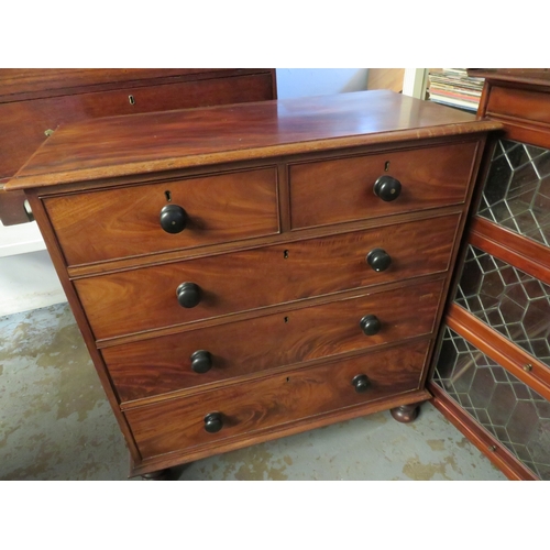 257 - Victorian mahogany chest of two short and three long drawers on turned feet