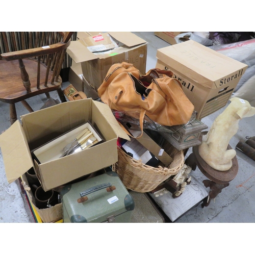 284 - Large collection of suitcases, bags, ornaments, small furniture etc