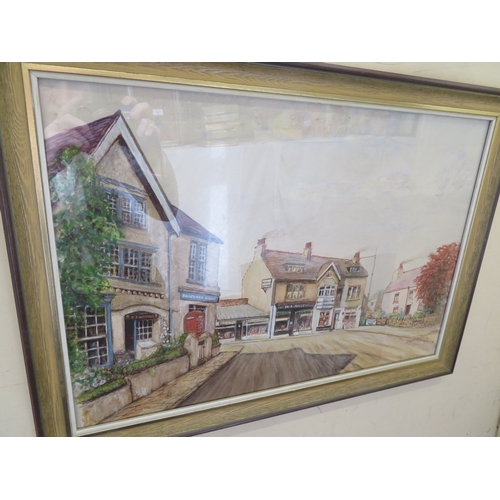 196 - Two paintings and a signed print of Onchan village