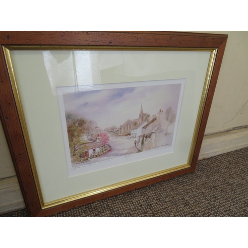 196 - Two paintings and a signed print of Onchan village