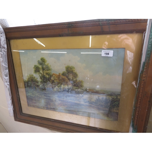 198 - Two prints of cottages by the river