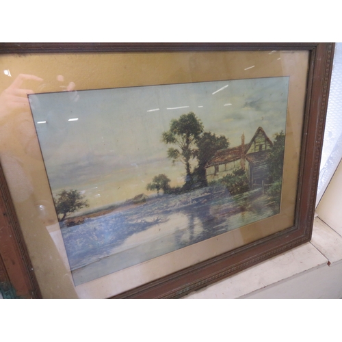 198 - Two prints of cottages by the river