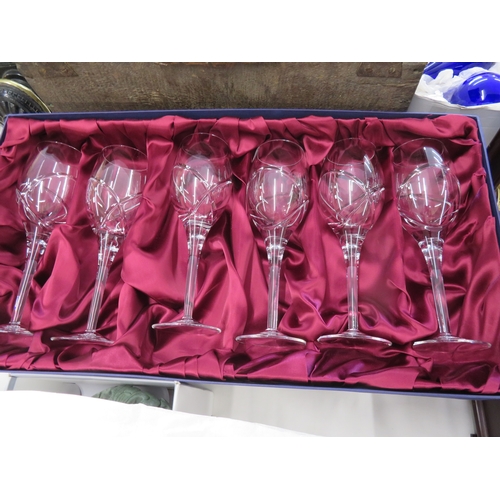222 - Set of Twelve Tutbury cut wine glasses - Two boxes, six red, six white