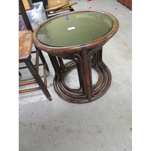 232 - Nest of three bamboo glass topped tables