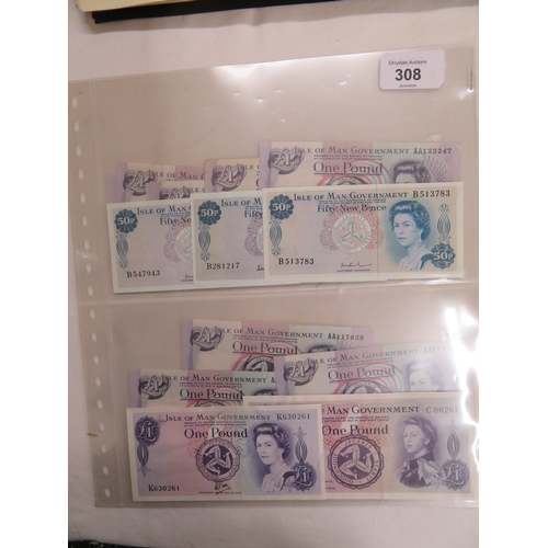 308 - Collection of Isle of Man &pound;1 and 50p Bank Notes, crisp and clean