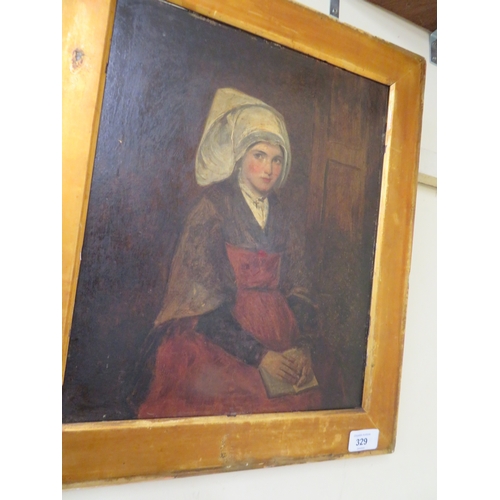 329 - A. Salomon, A Brittany Peasant Girl, oil on board, 14x12ins