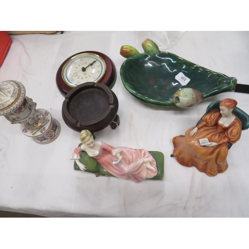 335 - Royal Doulton figurines, porcelain urn, dish, clock, etc