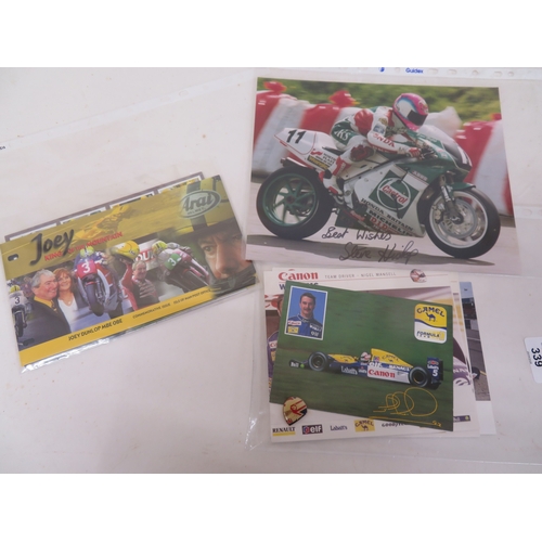 339 - Collection of motor racing and motorcycle racing ephemera, some signed