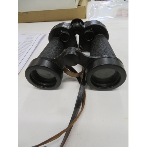 346 - Set of Barr and Stroud military binoculars, cased, plus silver backed handheld mirror and other item... 