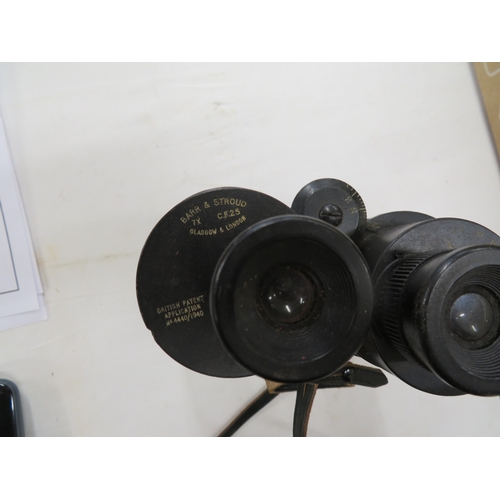 346 - Set of Barr and Stroud military binoculars, cased, plus silver backed handheld mirror and other item... 