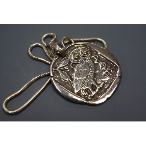 321 - Silver owl pendant on chain