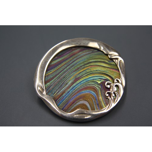 323 - Silver iridescent glass brooch
