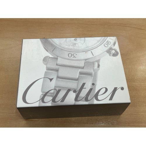 347 - Cartier ladies stainless steel tank wristwatch with cabochon sapphire to crown, number 607963UF, com... 