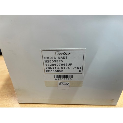 347 - Cartier ladies stainless steel tank wristwatch with cabochon sapphire to crown, number 607963UF, com... 