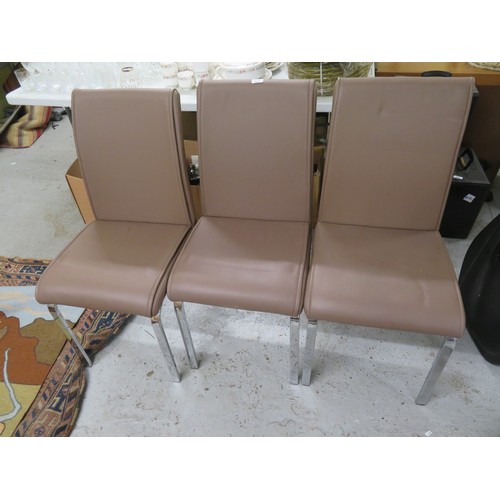 352 - Three chrome and brown leatherette dining chairs