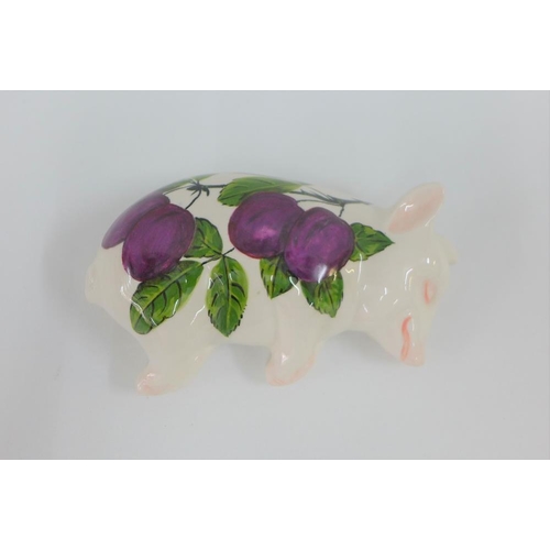 102 - Griselda Hill Pottery 'Wemyss' sleeping pig in the plums pattern,  18cm long