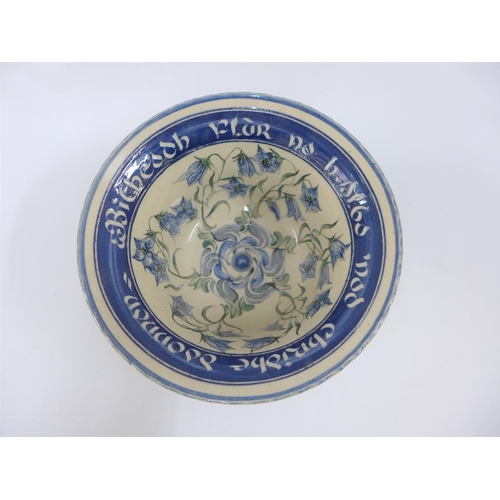 103 - Scottish studio pottery bowl with cornflower pattern, 21cm diameter