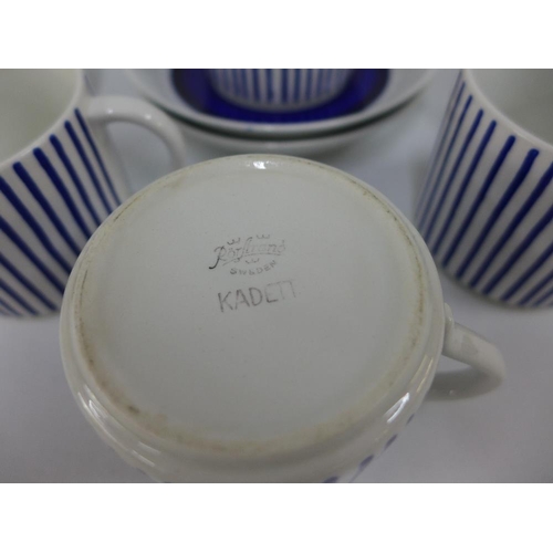 115 - Rorstrand 'Kadett' patterned blue and white coffee set, six place setting (12)