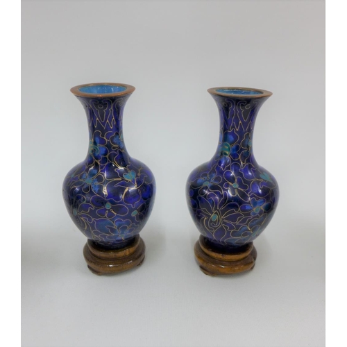 120 - Two cloisonne birds and a pair of miniature cloisonne vases, tallest 10cm