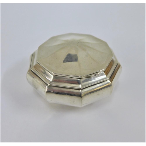 28 - Continental silver gilt decagon shaped snuff box, with hinged lid, unmarked,  8cm