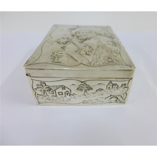 29 - George III silver box of rectangular form the hinged lid with repousee landscape and cottage pattern... 