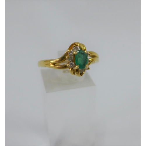 3 - 18 carat gold emerald and diamond dress ring, UK ring size U
