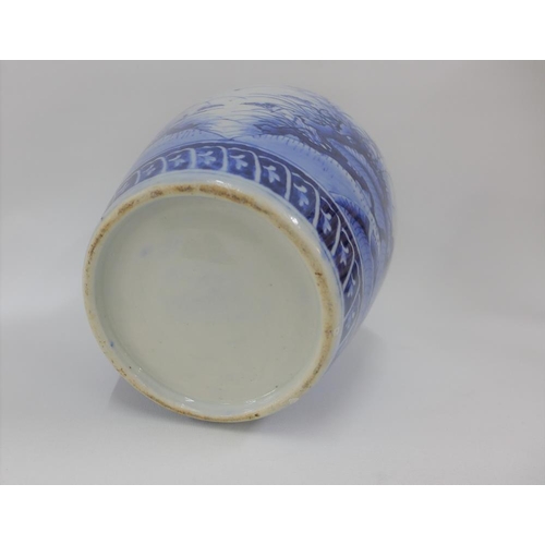 75 - Chinese blue and white high shouldered baluster vase with banana leaf pattern , 25cm high