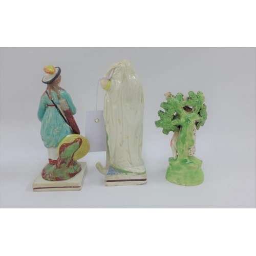 87 - A group of three late 18th / early 19th century Staffordshire figures to include Shepherdess, etc  t... 