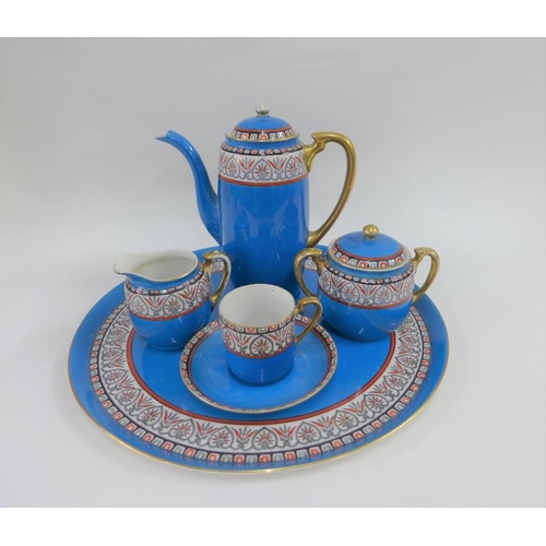 88 - Noritake blue glazed coffee set comprising coffee pot, sugar bowl, cream jug, six coffee cans, ten s... 