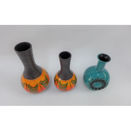 90 - Two Dumler & Breiden West German retro vases together with a blue glazed bottle neck vase, tallest 2... 