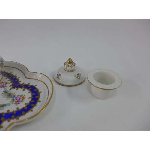 96 - Dresden porcelain inkwell with floral garland pattern, printed backstamp, 21 cm wide