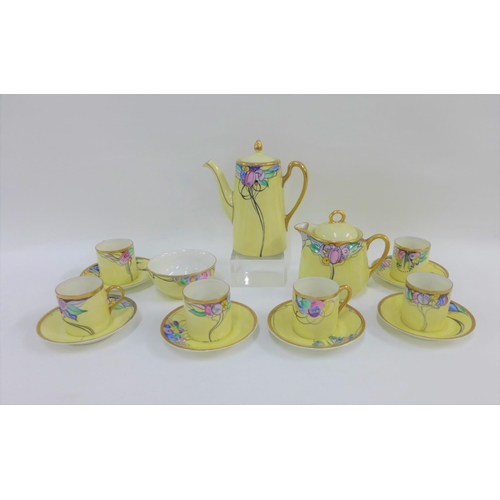 102 - Early 20th Century Czechoslovakia handpainted coffee set comprising coffee pot, sugar bowl, cream ju... 