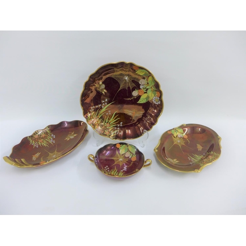 113 - A collection of four Carlton Ware Rouge royal Spiders Web pattern dishes, largest 24cm  (4)