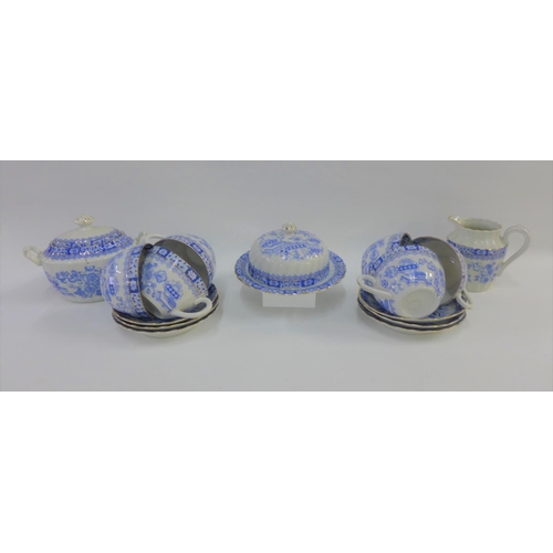 118 - late 19th / early 20th century transfer printed teaset with a chinoiserie pattern comprising six cup... 