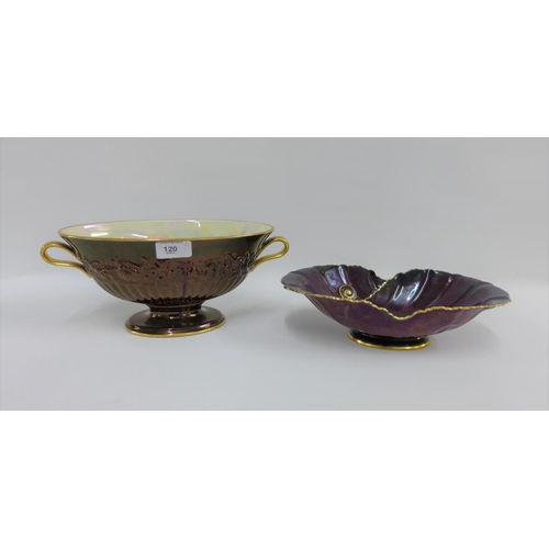 120 - Carlton Ware Rouge Royale pedestal bowl and a scalloped edge dish (2)