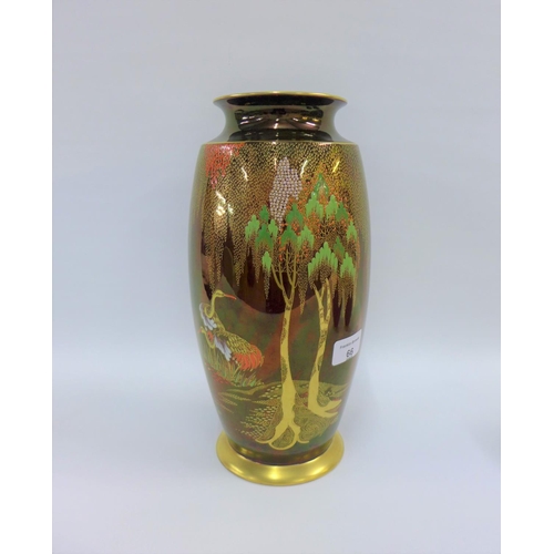 66 - Carlton Ware Weeping Willow pattern Rouge Royale baluster vase with printed backstamps, 32cm high