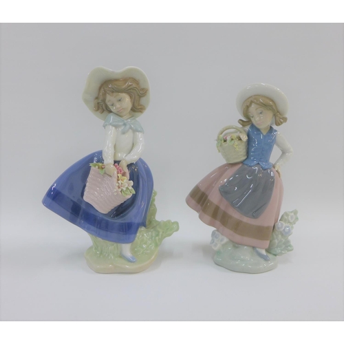 77 - Two Lladro flower girl porcelain figures, with printed backstamps, tallest 18cm