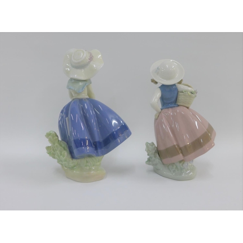 77 - Two Lladro flower girl porcelain figures, with printed backstamps, tallest 18cm