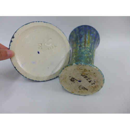 87 - Bretby pottery vase with flared rim and circular footrim together with a matching Bretby candlestick... 