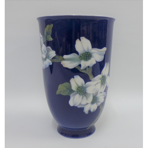 89 - Royal Copenhagen floral patterned blue glazed vase, printed backstamps and numbered 2830 / 3549, 23c... 