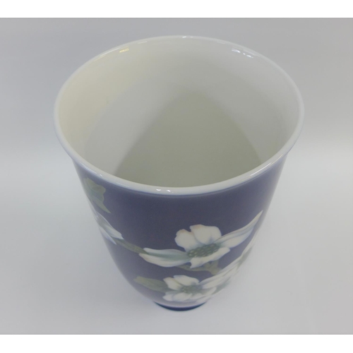 89 - Royal Copenhagen floral patterned blue glazed vase, printed backstamps and numbered 2830 / 3549, 23c... 