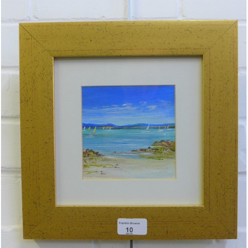 10 - Effie H. McIntyre,  Looking over to Arran,  oil, signed,  in glazed giltwood frame,  12 x 12cm... 