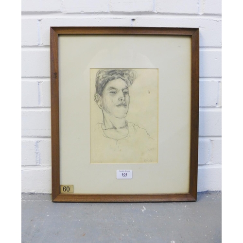 101 - Early 20th Century School,  head and Shoulders pencil sketch of a man, dated 11/01/18, in glazed fra... 