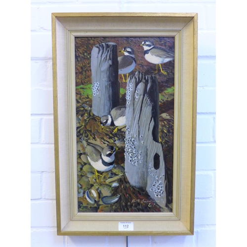 112 - Keith Shackleton, (1923 - 2015)  Birds,  oil on panel, signed,  framed, 24 x 44.5cm