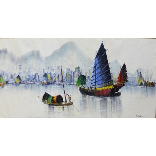 121 - Robert Lu,  Hong Kong, oil on canvas, signed,  framed 120 x 60cm